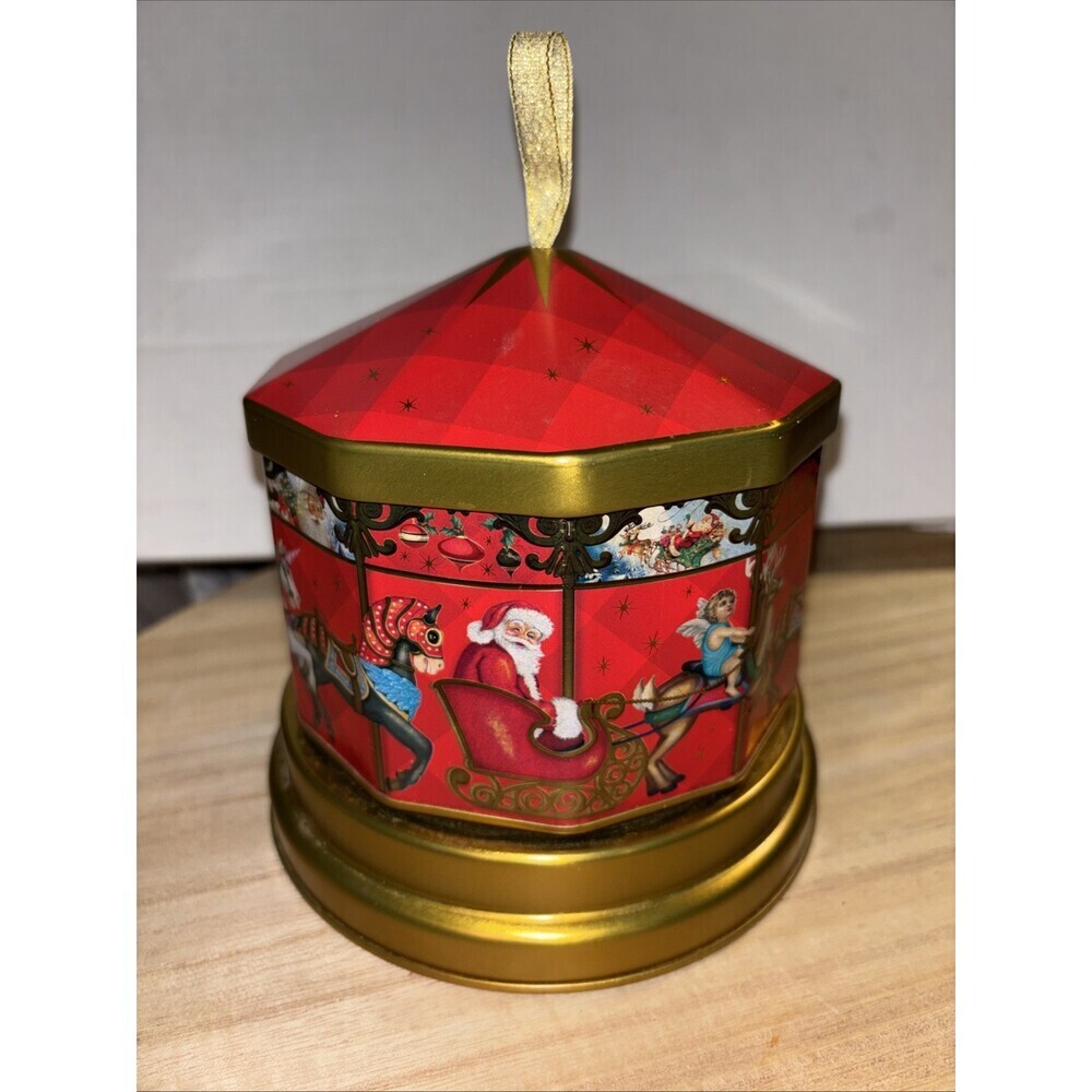 Vintage Carousel Musical  Tin by Windel wind up We Wish You a Merry Christmas